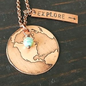 Wanderlust Necklace - Explore / Etched Copper